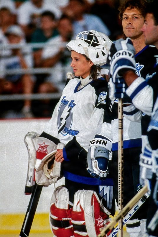 Tampa Bay Lightning goalie Manon Rheaume at Hockeyfest II on August 22, 1992 at the Expo Hall in Tampa, Florida