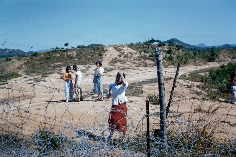 South Korean women outside the fence at a US Army base near the DMZ.                                